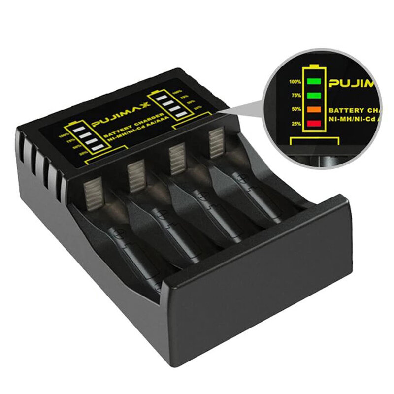 PUJIMAX 4 Slots Elektrische Batterij Oplader Intelligente Snelle LED Indicator USB Oplader Voor AA /