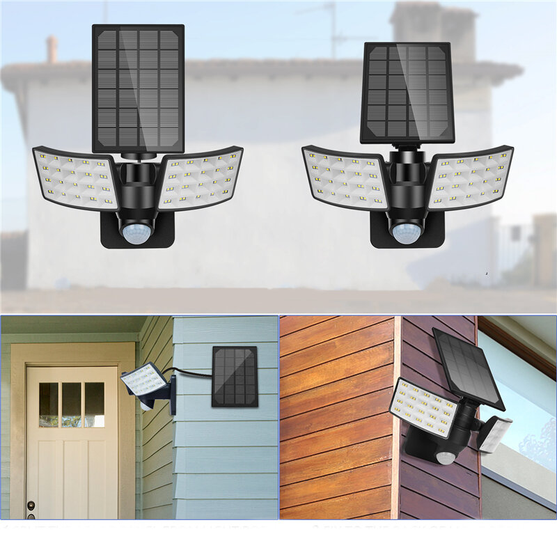 3 standen Double Heads LED Solar Light Outdoor bewegingssensor Draaibare waterdichte wandlamp