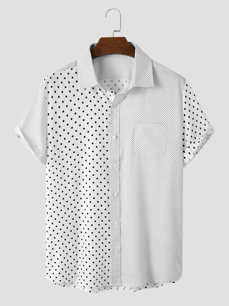 Men Polka Dot Patchwork Soft Breathable Graceful Leisure Shirts