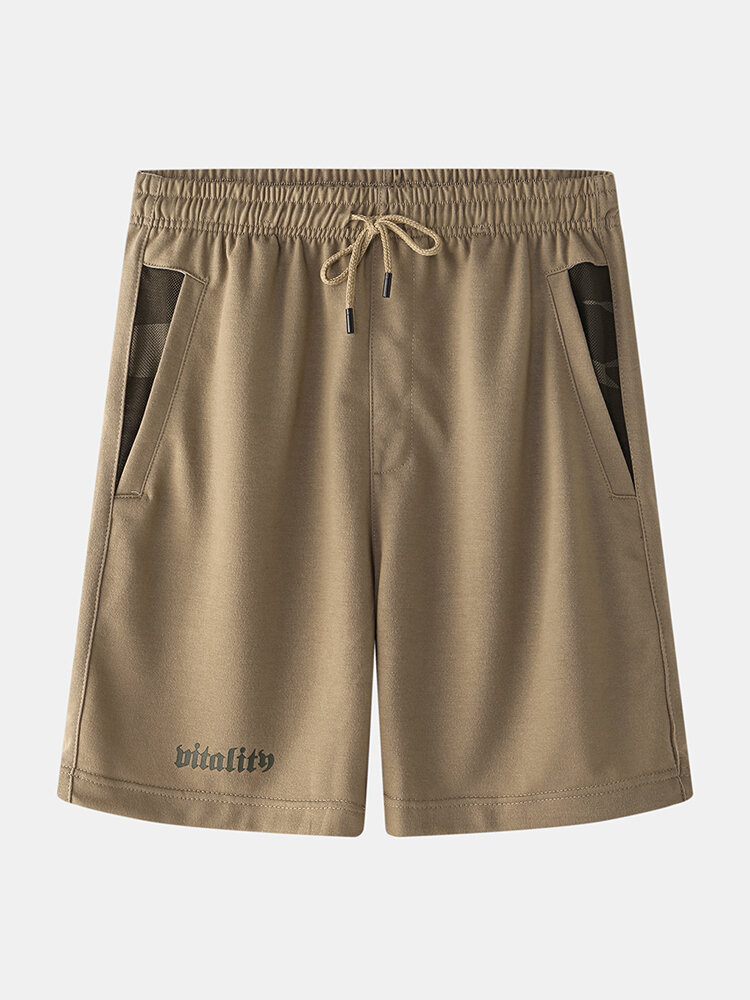 Image of Herren Sport Elastic Waist Pocket Solid Color Casual Shorts