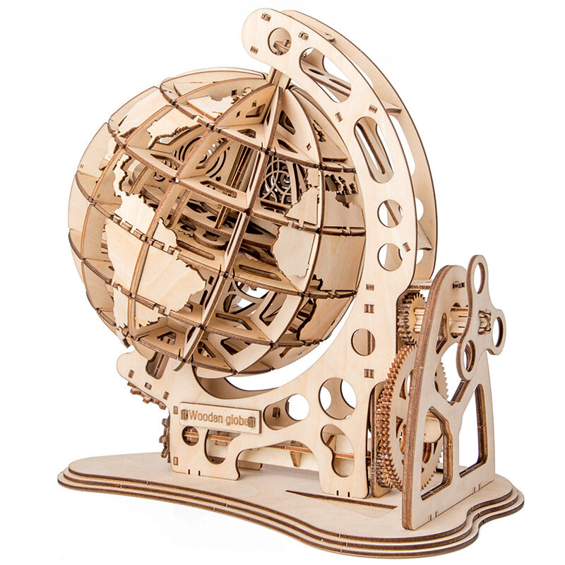 

Wooden Hollow Globe DIY Assembled Creative 3D Toy Wooden Mechanical Globe Model Educational Toys Home Office Decorations