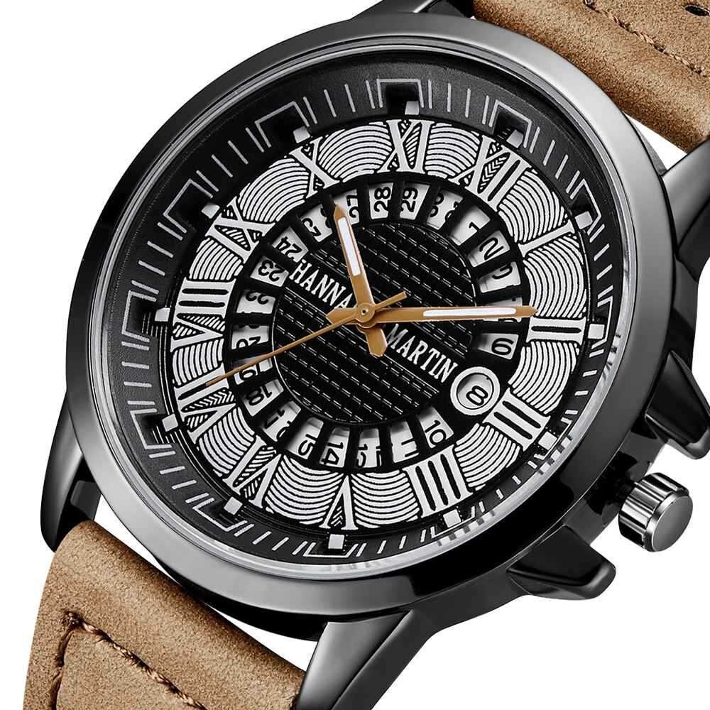Fashion Casual Roman Numerals Creative Dial Date Display Leather Strap Men Quartz Watch