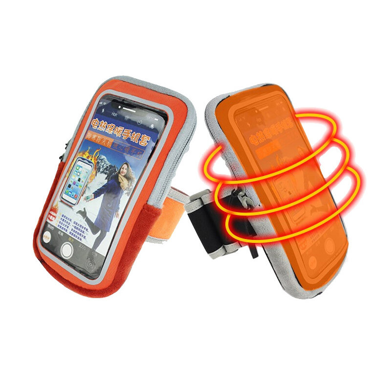 WARMSPACE Elektrický vyhřívaný pouzdro na mobilní telefon s páskem, USB elektrické topení vaku pro mobilní telefon, zabránit automatickému vypnutí, vhodné pro většinu telefonů se 5-7 palcovým displejem