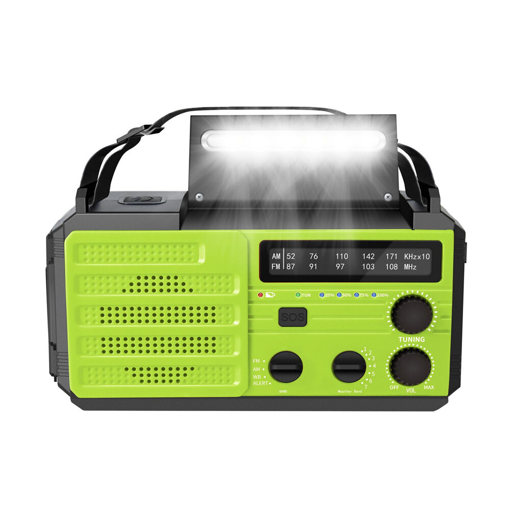 Radio manivelle d'urgence avec lampe de poche à LED pour les urgences, radio météo portable AM/FM NOAA avec banque d'alimentation de 8000 mAh pour charger les téléphones, chargée par USB et énergie solaire pour le camping, alarmes SOS pour la maison en plein air