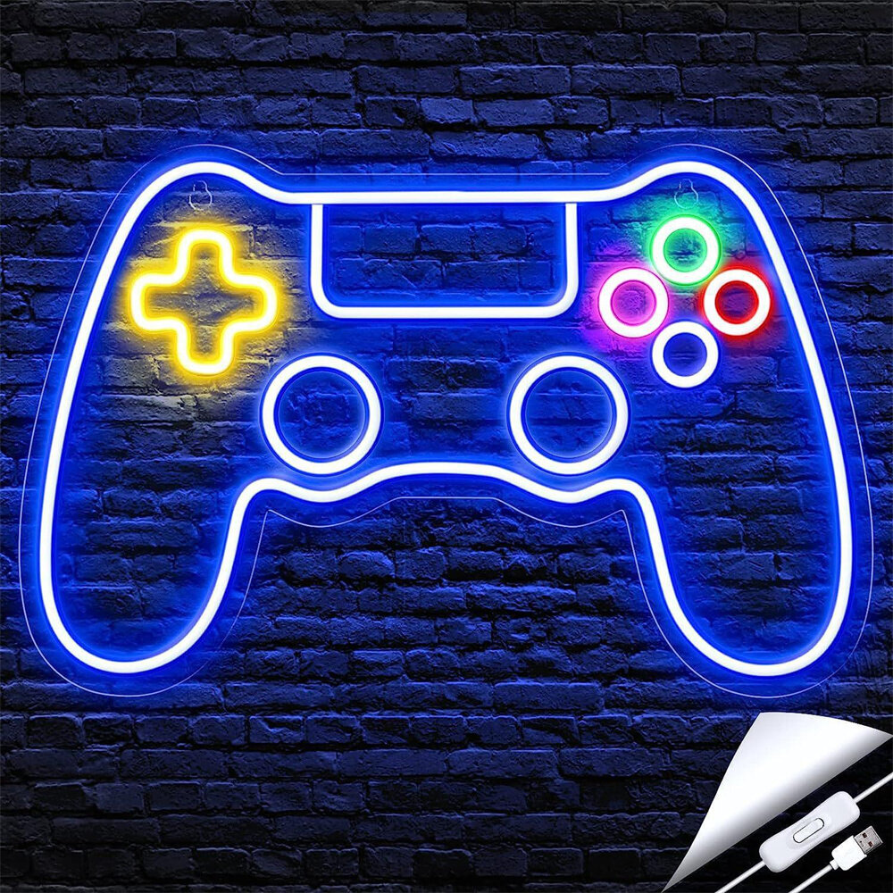 

LED Gamepad Neon Signs Ambient Lights for Gaming Wall Room Bedroom Decoration USB Hanging Night Light Gamer Teen Boys Gi