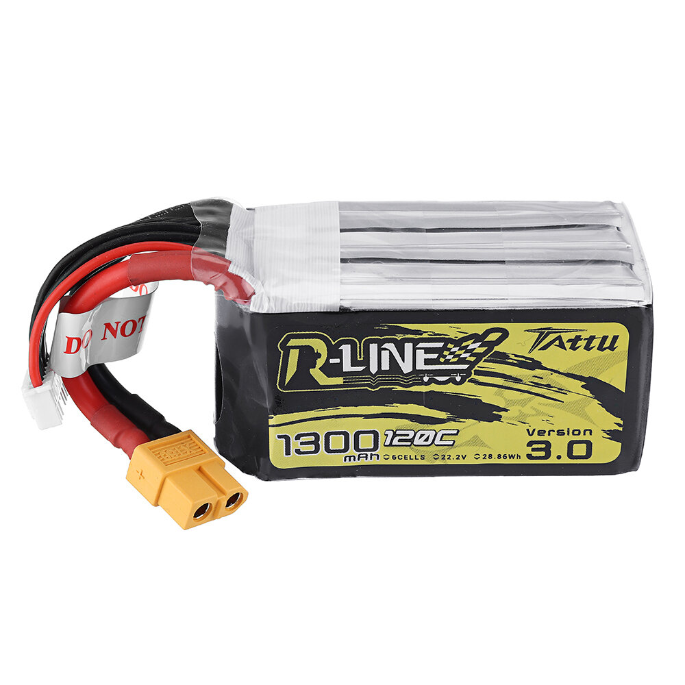 

TATTU R-LINE Version 3.0 22.2V 1300mAh 120C 6S1P Lipo Battery XT60 Plug for iFlight Nazgul5 227mm 4S 5 Inch FPV Racing D