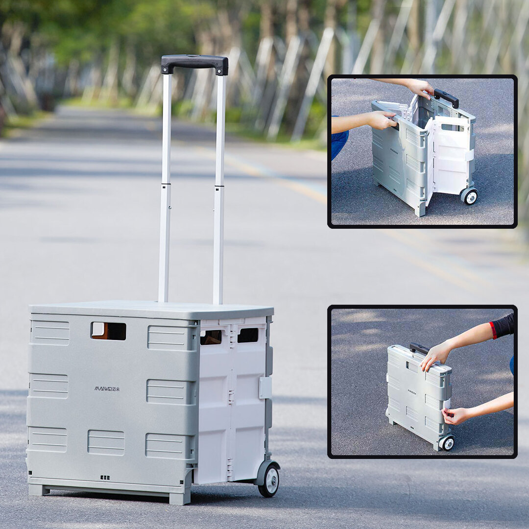 MAIWEI 55L/35L Trolley Összecsukható tároló doboz kerekekkel, hordozható bevásárlókocsi, összecsukható utazó tároló doboz, járművekhez való különböző tárgyak szervezője.