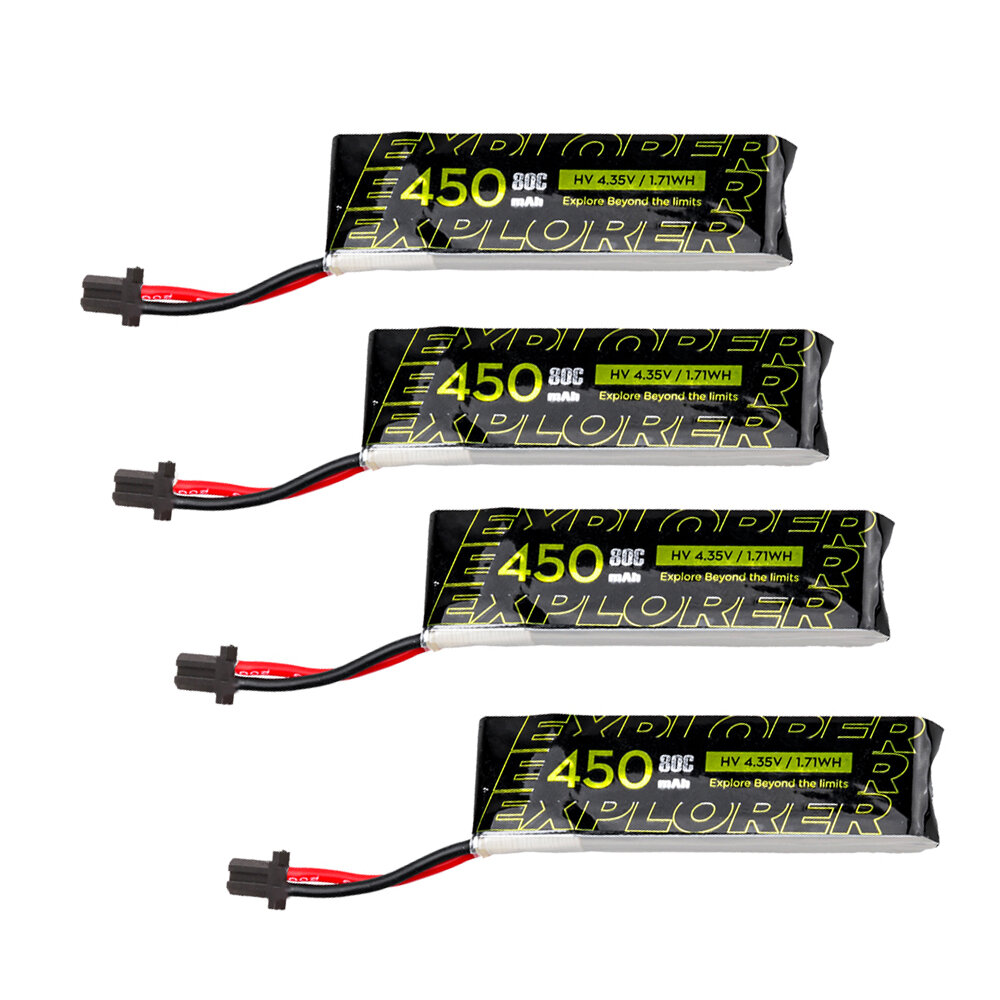 4 stuks Flywoo Explorer 4.35V 450mAh 80C 1S HV LiPo Batterij PH2.0/GNB27 V2 Plug voor Flywoo Firefly