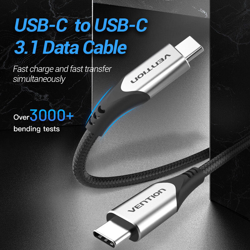 

Vention 60 Вт USB-C - USB-C 3.1 Кабель PD3.0 Подача питания QC4.0 Шнур для быстрой зарядки и передачи данных длиной 1 м
