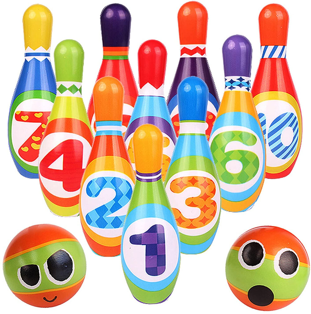 12PCS Cute Mini Bowling PU Soft Indoor Sport Play Games Safe Foam Kids Bowling Children Indoor Sport Family Funny Game T