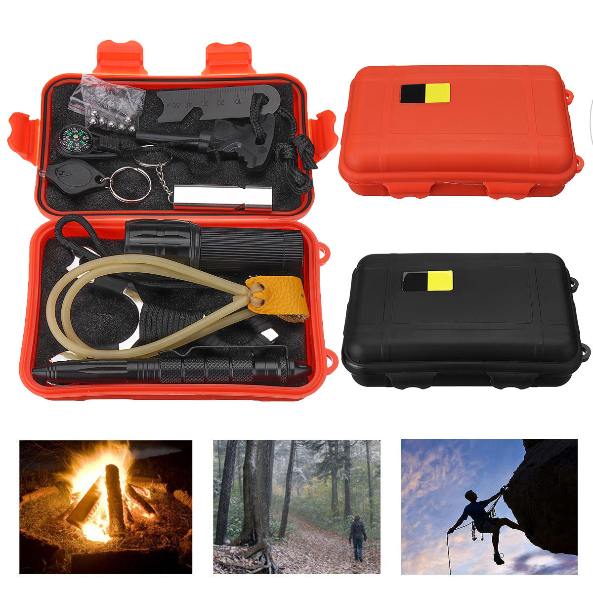 صندوق أدوات النجاة في الهواء الطلق 7 في 1 EDC SOS Emergency Multifunctional Kits Box للتخييم والمشي لمسافات طويلة