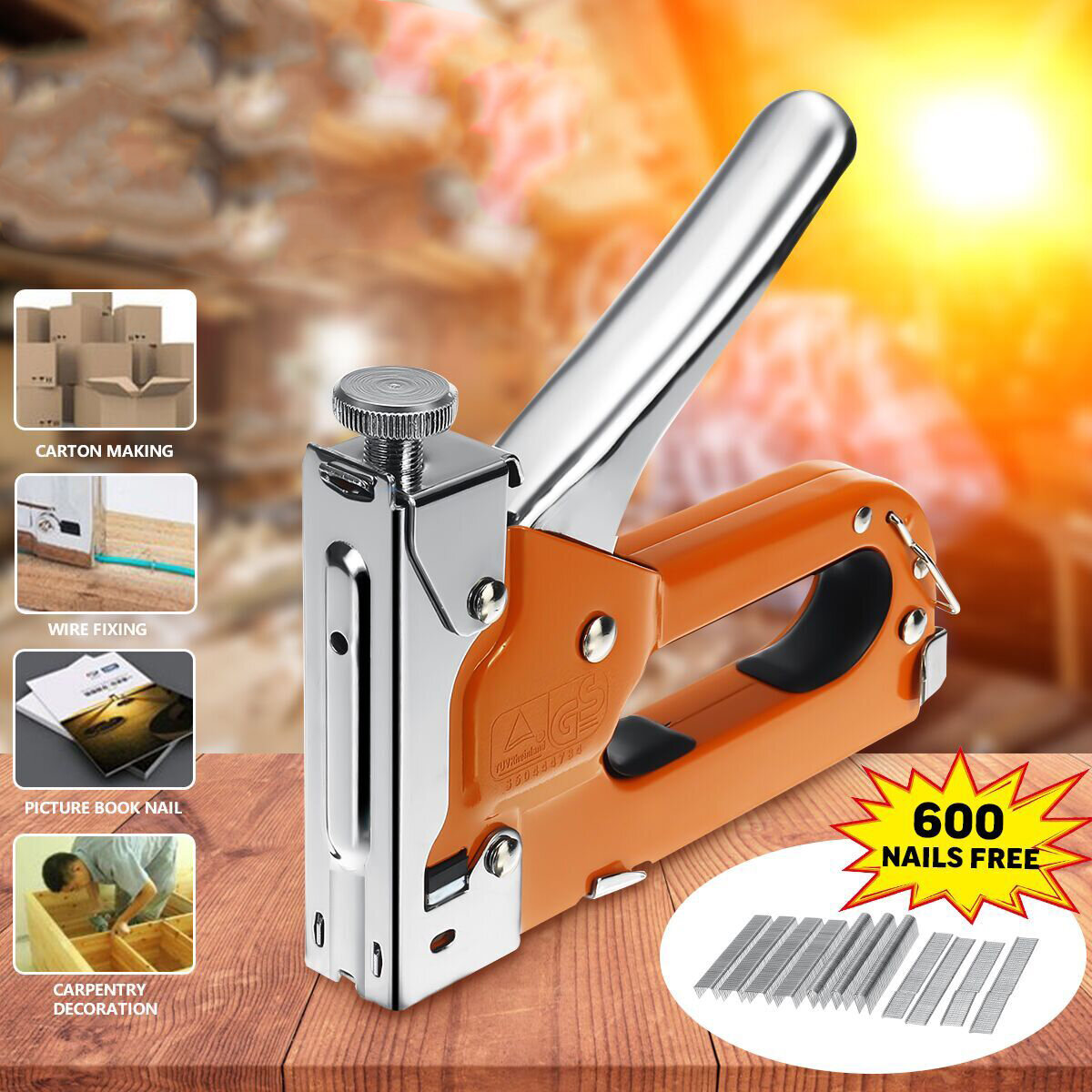 Hand Nailer Stapler with 600Nails Door Type Nail U Nail T Nail Steel Manual Nailing Machine