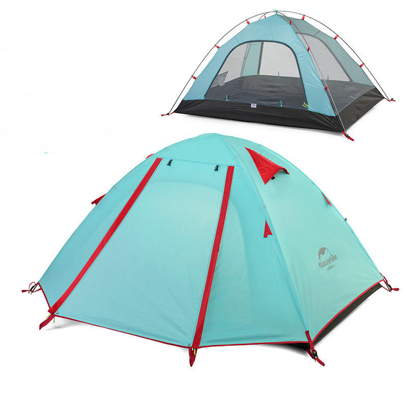 خيمة التخييم Naturehike NH15Z003-P لشخصين إلى 4 أشخاص، مقاومة للماء من البوليستر ذات طبقتين وحماية من الشمس.