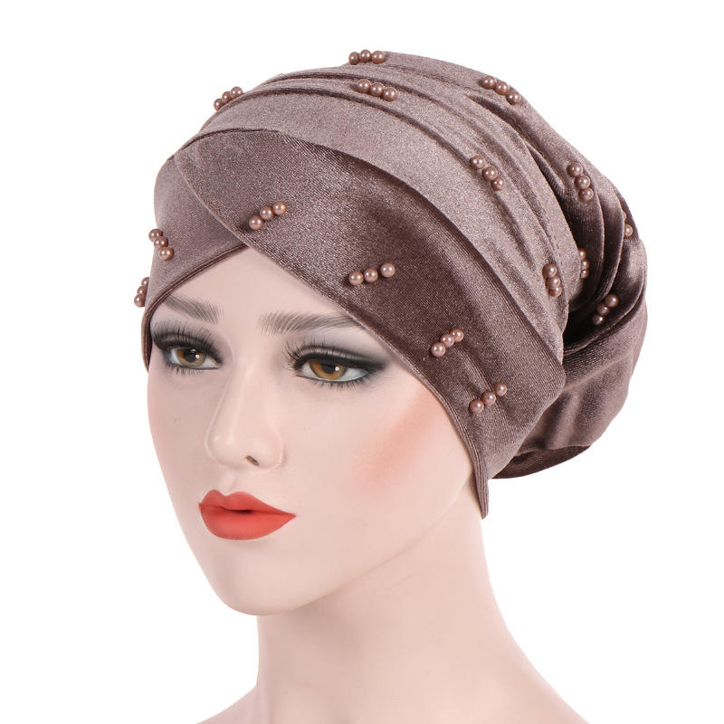 Muslim Pearl Velvet Crossed Chemical Turban Hat