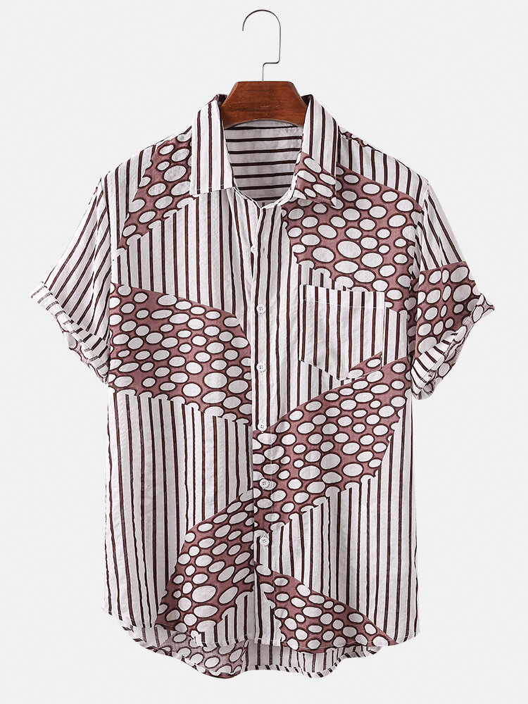 

Banggood Design Vertical Stripes Polka Dot Spliced Print Chest Pocket Casual Short Sleeve Shirts