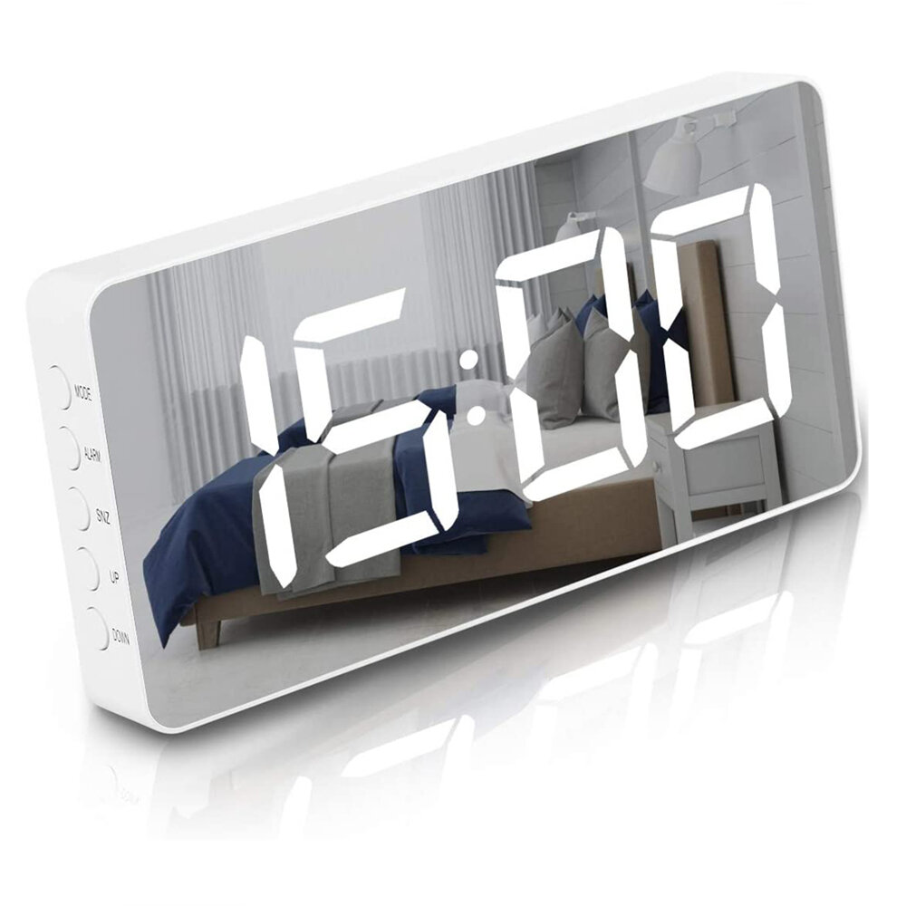 LED-spiegelwekker Digitale elektronische temperatuur Datumweergave Klok Groot scherm USB-oplader Wek
