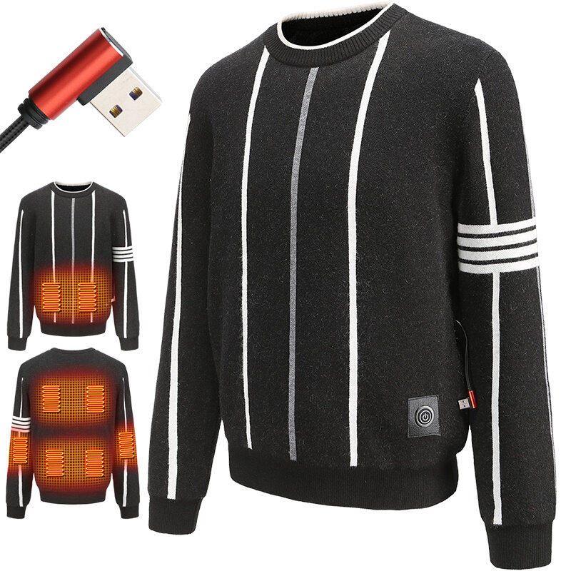 Suéter Térmico Aquecido TENGOO HS-08A com 8 Zonas de Aquecimento, Controle de 3 Níveis de Temperatura, Lavável em USB Roupa Térmica Elétrica para Esquiar e Acampar