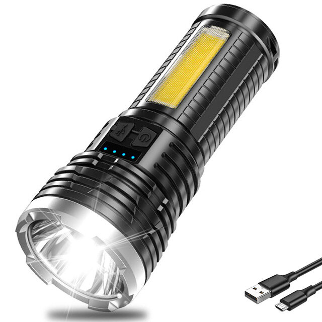 BIKIGHT 81007 1000LM USB Rechargeable LED Flashlight with COB Side Light Built-in 18650 Battery Power Display Double Lig