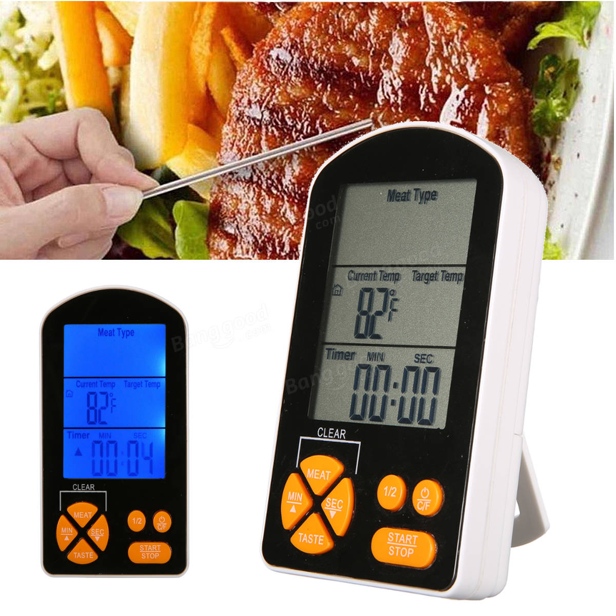 ürkçe: Dahili bir zamanlayıcı alarmı olan ve AAA pil ile çalışan açık hava BBQ pişirme dijital LCD uzaktan termometre.