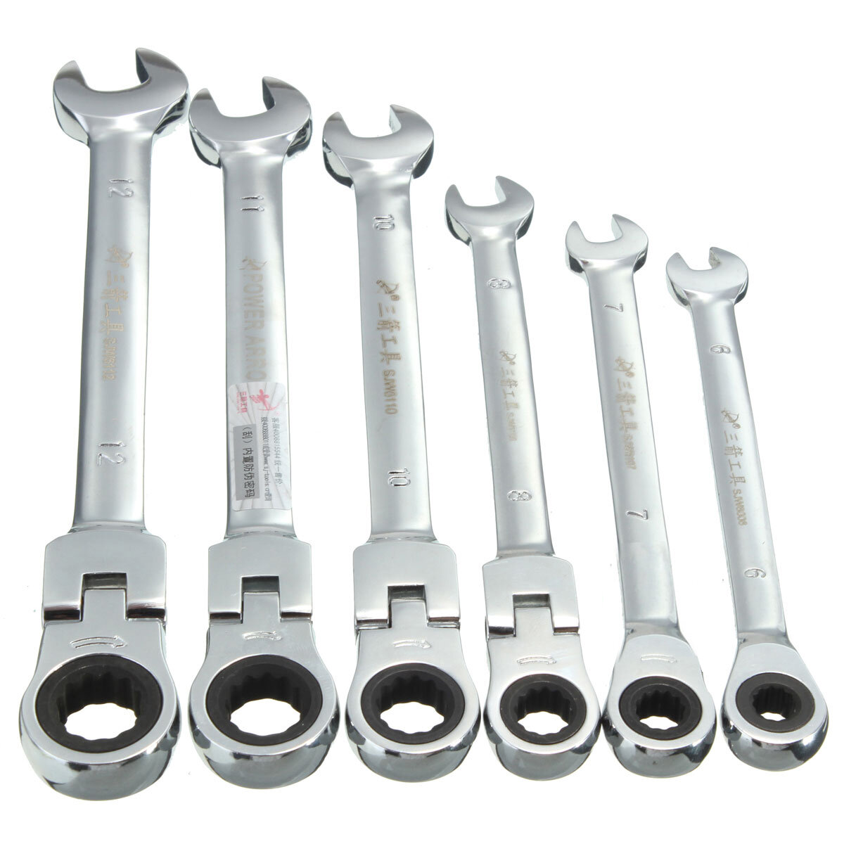 DANIU Flexible Pivoting Head Ratchet Combination Spanner Wrench Garage Metric Tool 6 Size