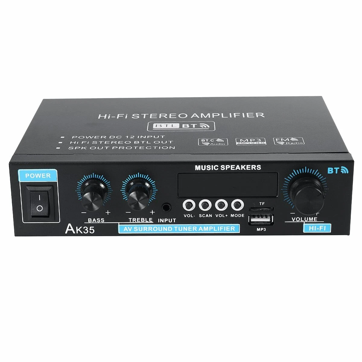 AK35 110 240V 2x30W Mini 2.0 Channel Digital Amplifier bluetooth 5.0 Receiver USB Music Player Stereo Home Car Marine Audio Amp
