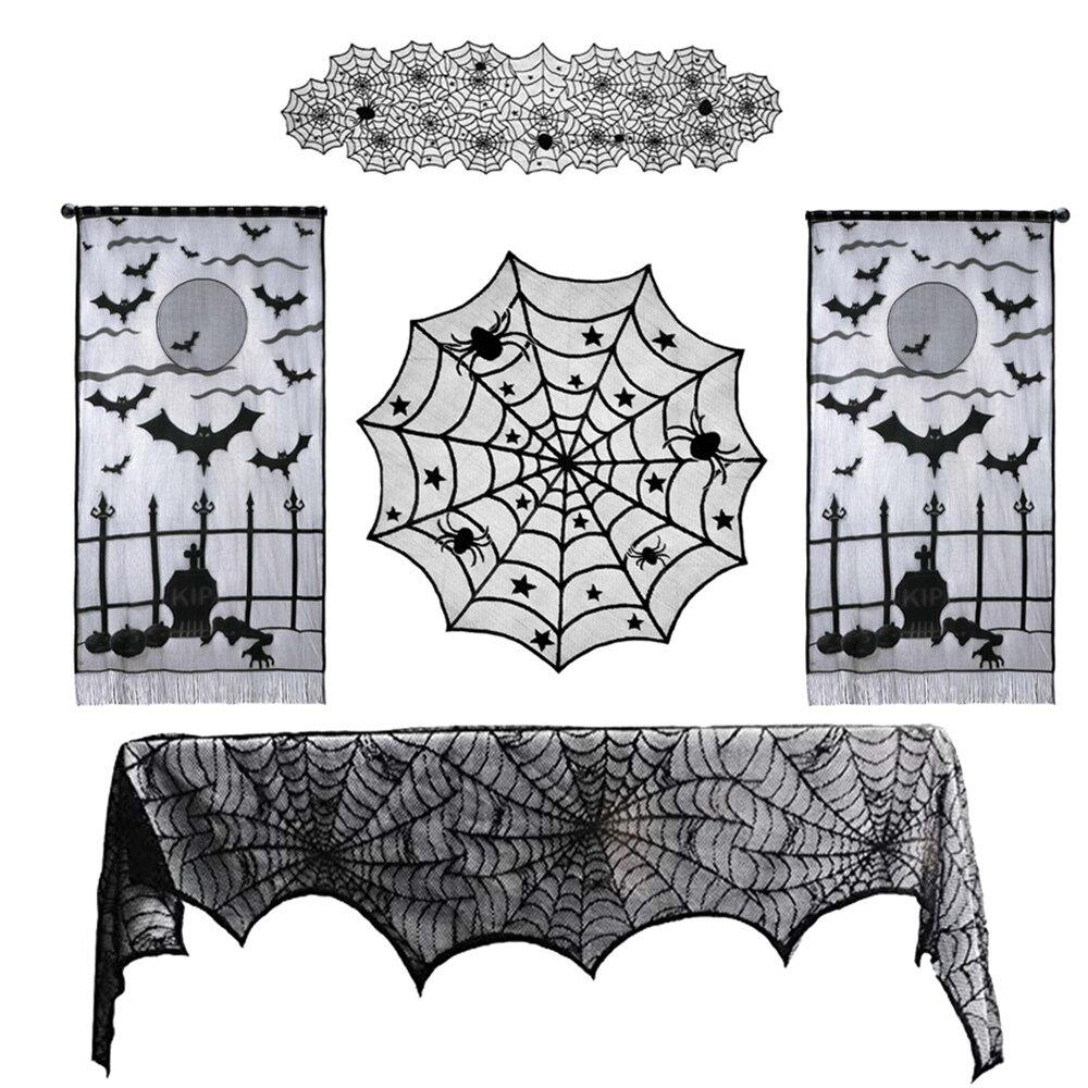 Halloween fantôme Festival dentelle nappe rideau noir toile daraignée nappe Halloween décoration fête nappe