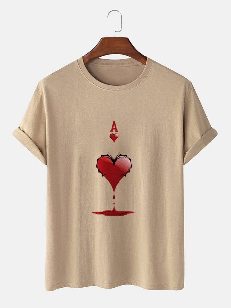 100% katoenen Ace Of Hearts Poker T-shirts met korte mouwen en print voor heren