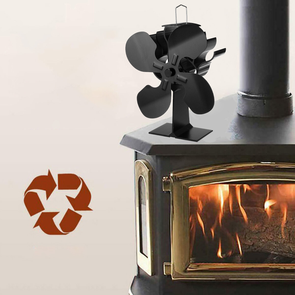 Ventilador de chimenea de 4 aspas IPRee® Ventilador de estufa de leña autoalimentado Ventilador de estufa para viajes en casa