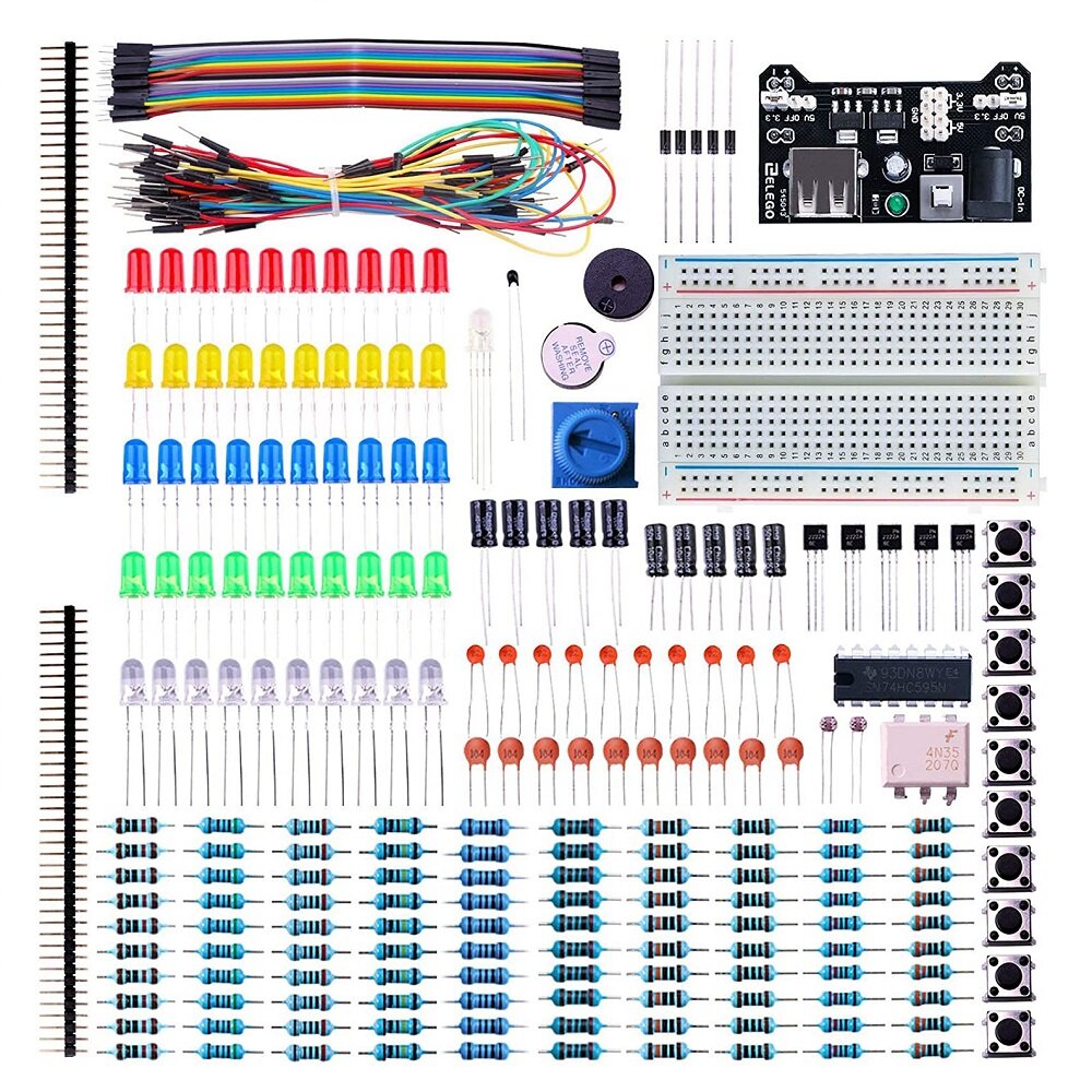 

Aoqdqdqd® Electronic Fun Kit with Circuit Board Cable Resistor, Capacitor, LED, Potentiometers for Arduino, Respberry Pi