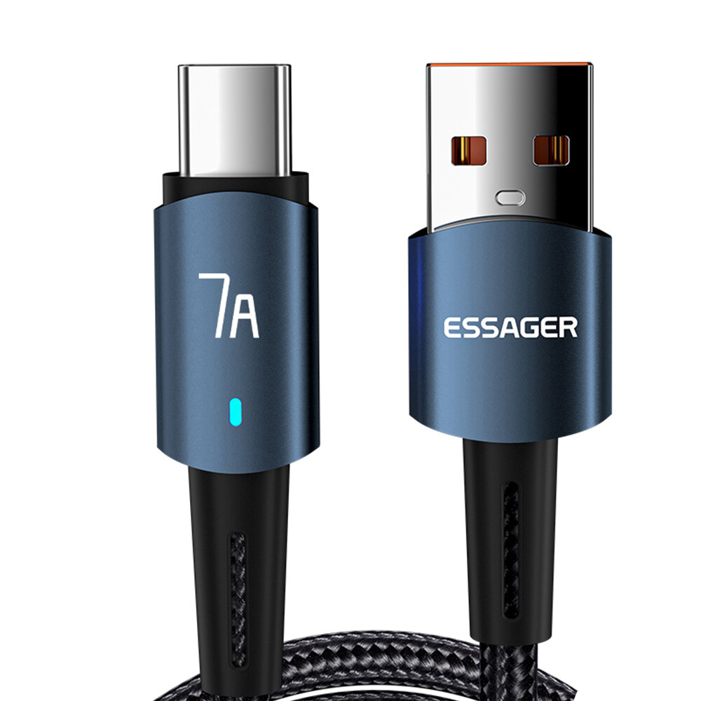 

ESSAGER 7A USB-A to Type-C Cable QC VOOC IQOO SCP AFC Fast Charging Data Transmission Copper Core LIne 0.5M/1M/2M/3M Lon