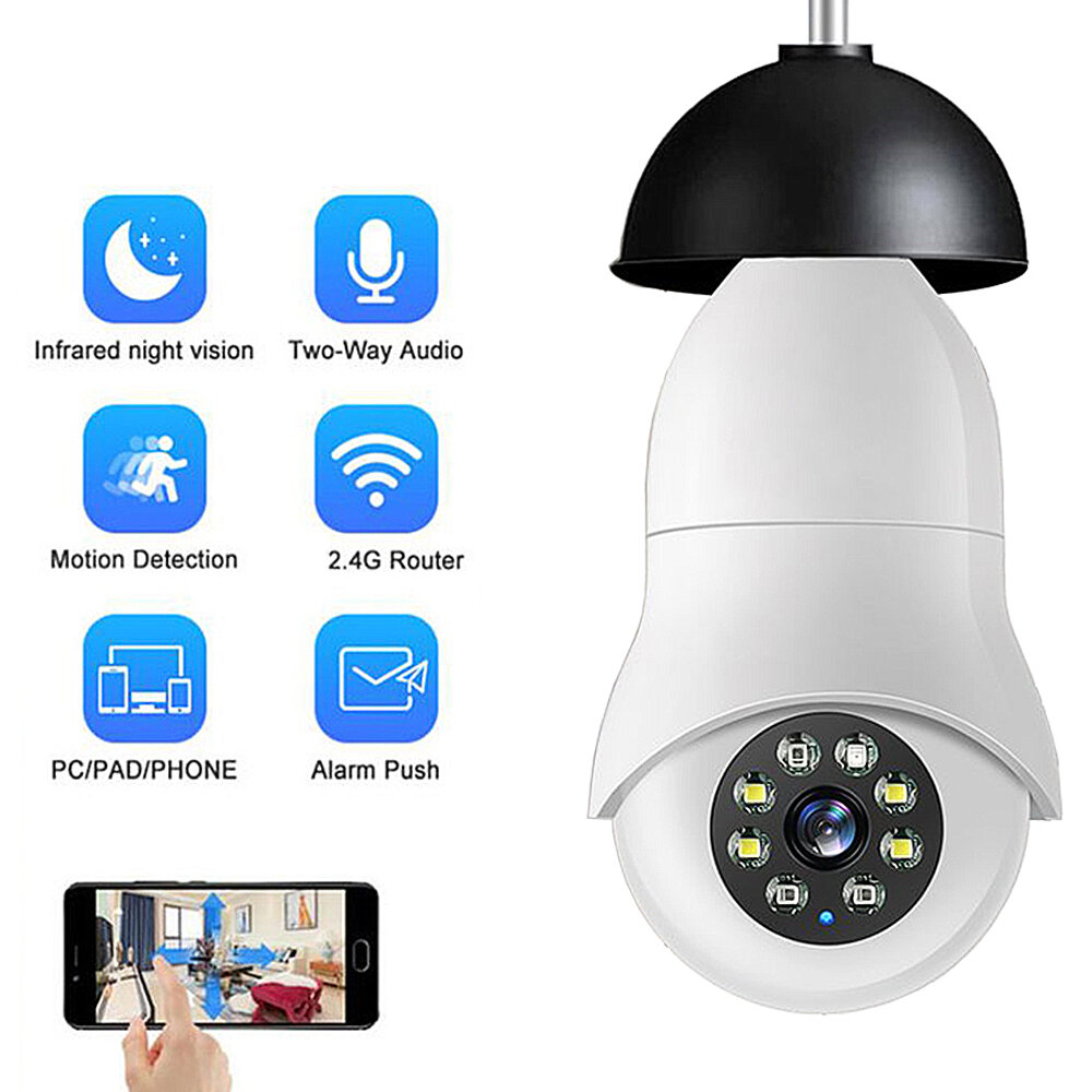 

2.4G WiFi iP Bulb Camera with Lamp Holder 1080P Night Vision Color Motion Detection Two-way Audio AP Hotspot Video Playb
