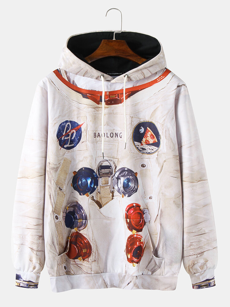 

Mens Design Astronaut Print Kangaroo Pocket Long Sleeve Casual Hoodies
