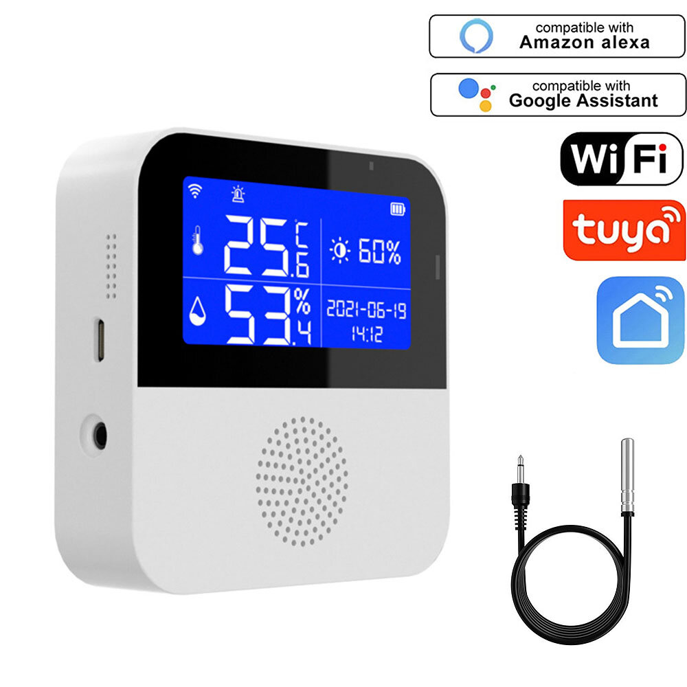 

Tuya WiFi Smart Temperature Humidity Датчик Внутренний Термометр Измеритель влажности с LCD Дисплей Приложение для обнар