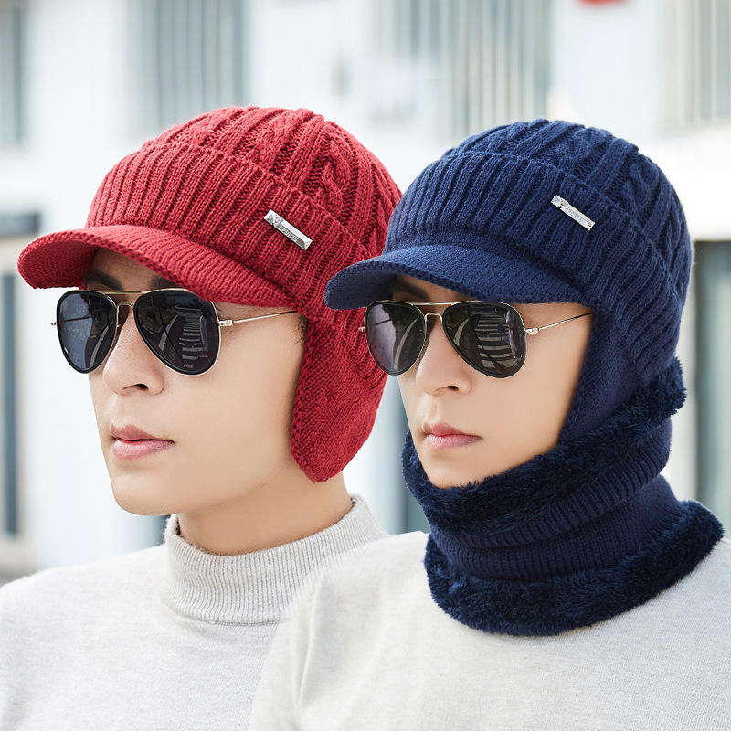 

Men Women Winter Windproof Plus Velvet Knit Hat Scarf Set Outdoor Thicken Ski Earmuffs Cap