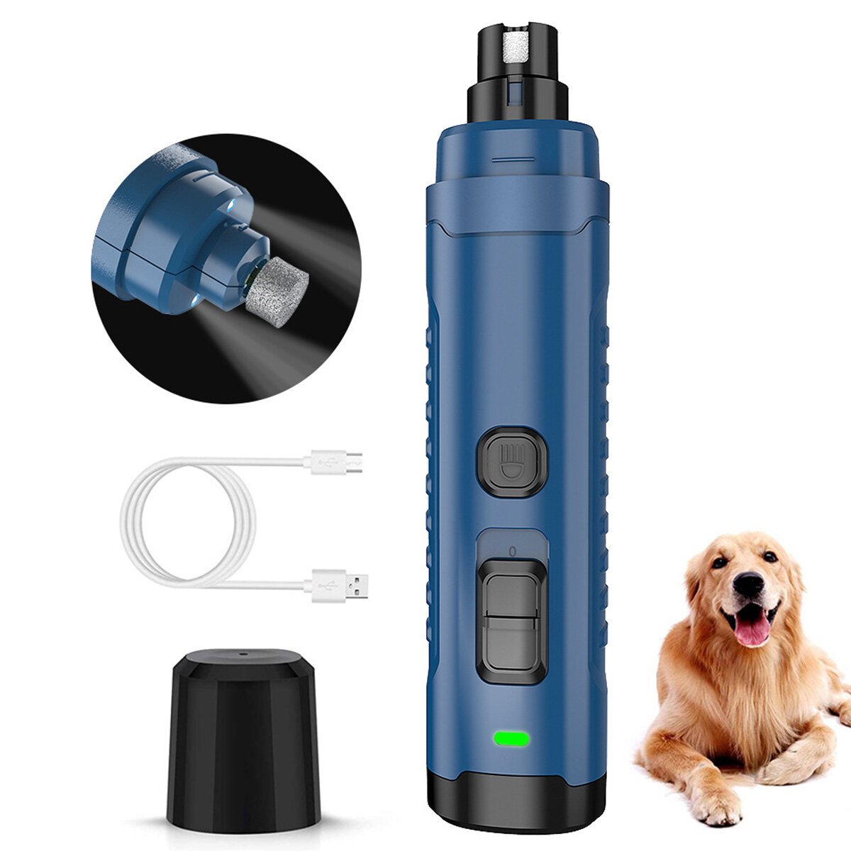 Portable 2 LED Light USB Rechargeable Electric Dog Nail Grinder Professional 2-Speed Grooming Trimmi