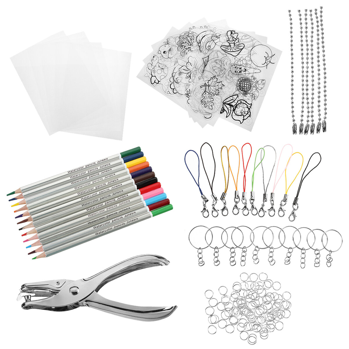 156Pcs Heat Shrink Plastic Sheets Kit Shrinky Art Paper Hole Punch Sleutelhangers DIY