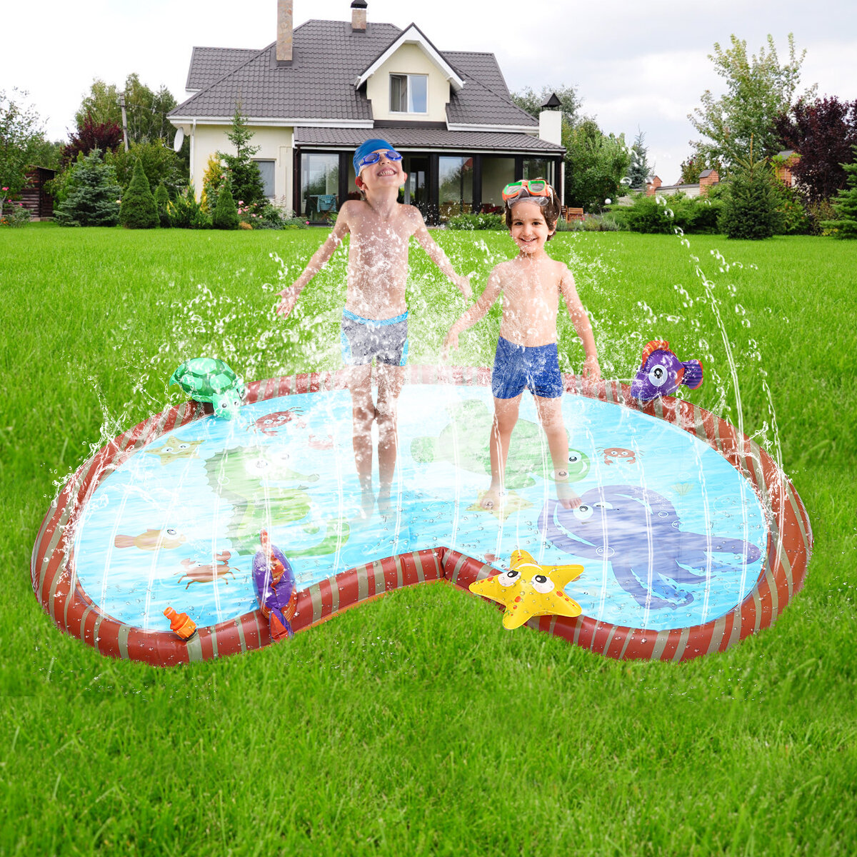 Kids Inflatable Water Splash Play Pool Lawn Sprinkler Mat Outdoor Backyard Waterproof Play Pad