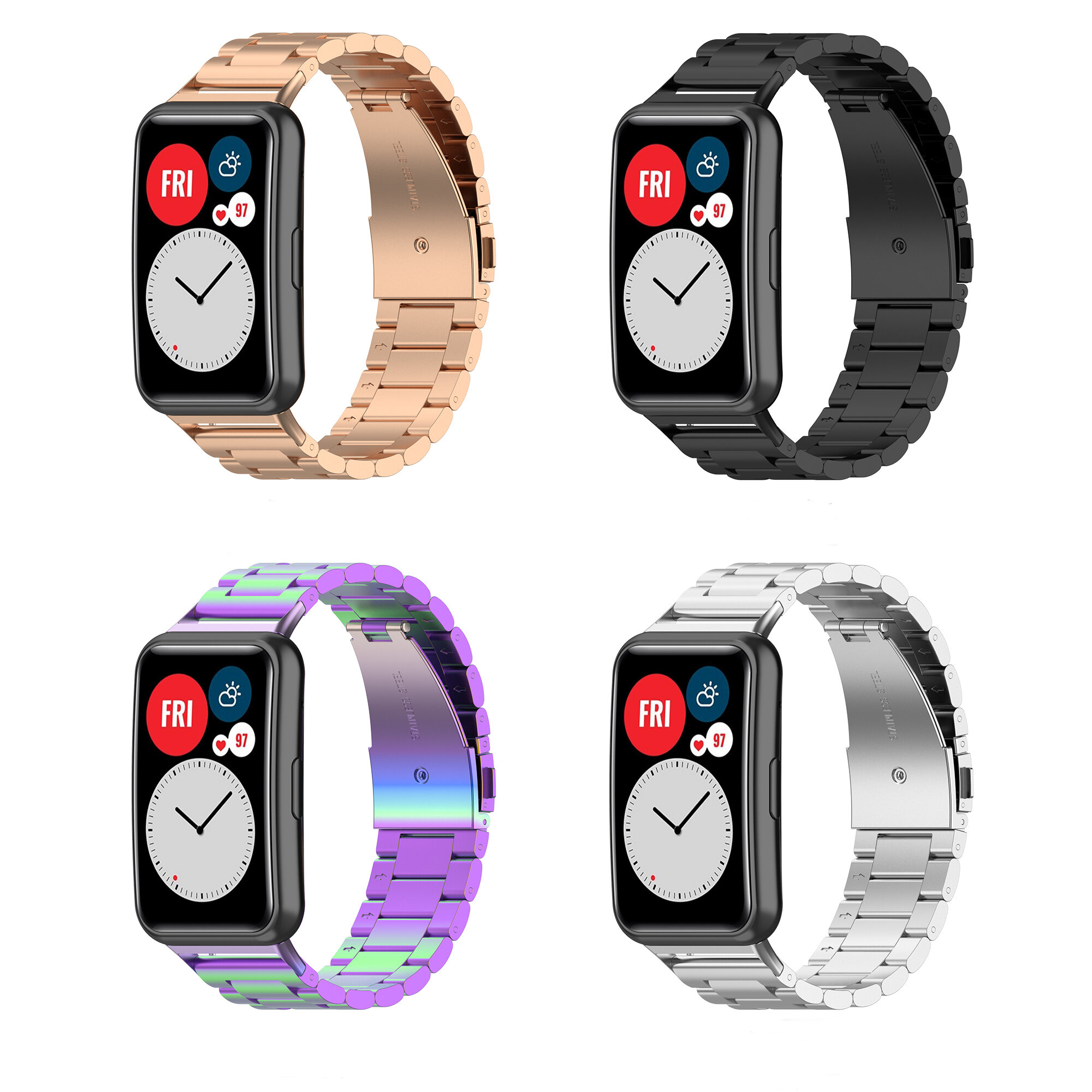 Bakeey Meerkleurige roestvrijstalen vervangende band Slimme horlogeband voor Huawei Watch Fit