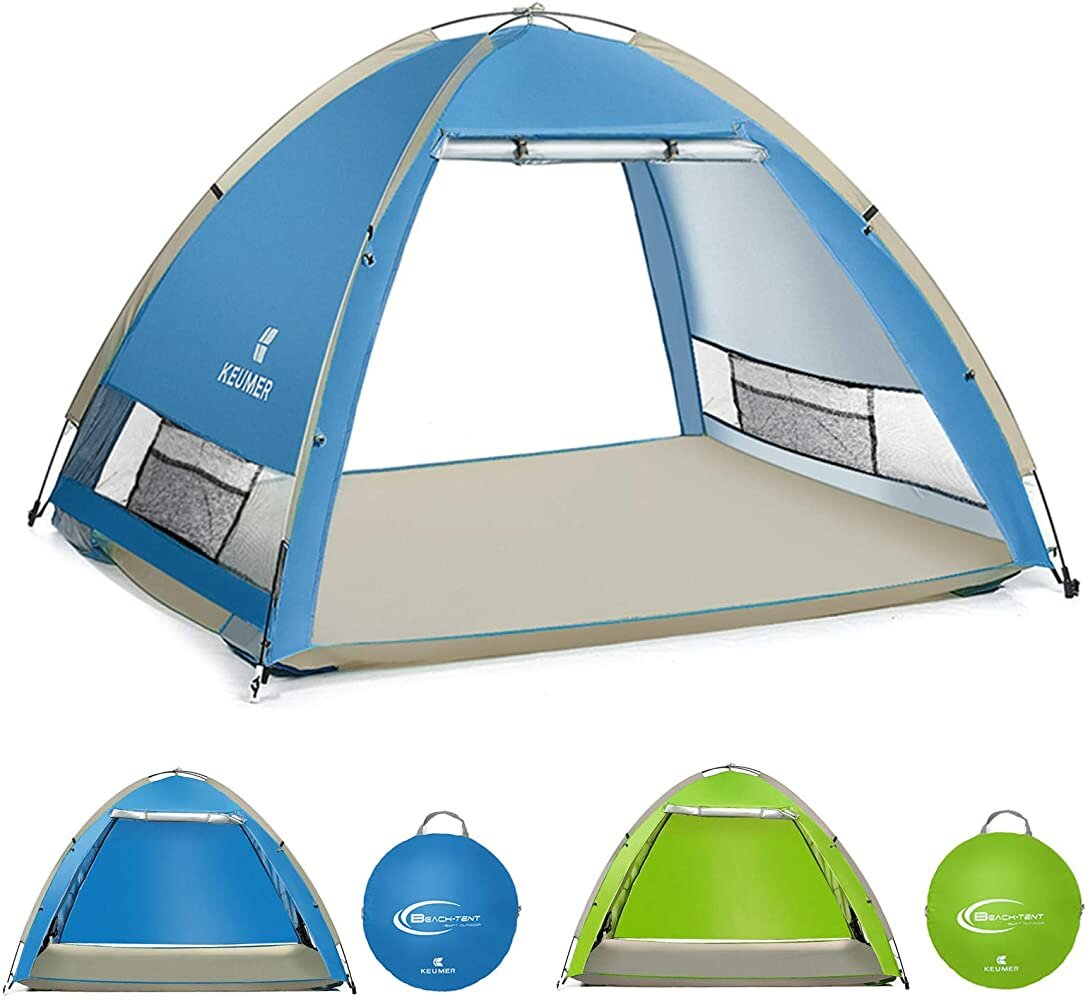 Tenda de acampamento automática para 4-5 pessoas com proteção UPF 50+ contra raios UV, barraca de praia, toldo para atividades ao ar livre como viagens, pesca e camping.