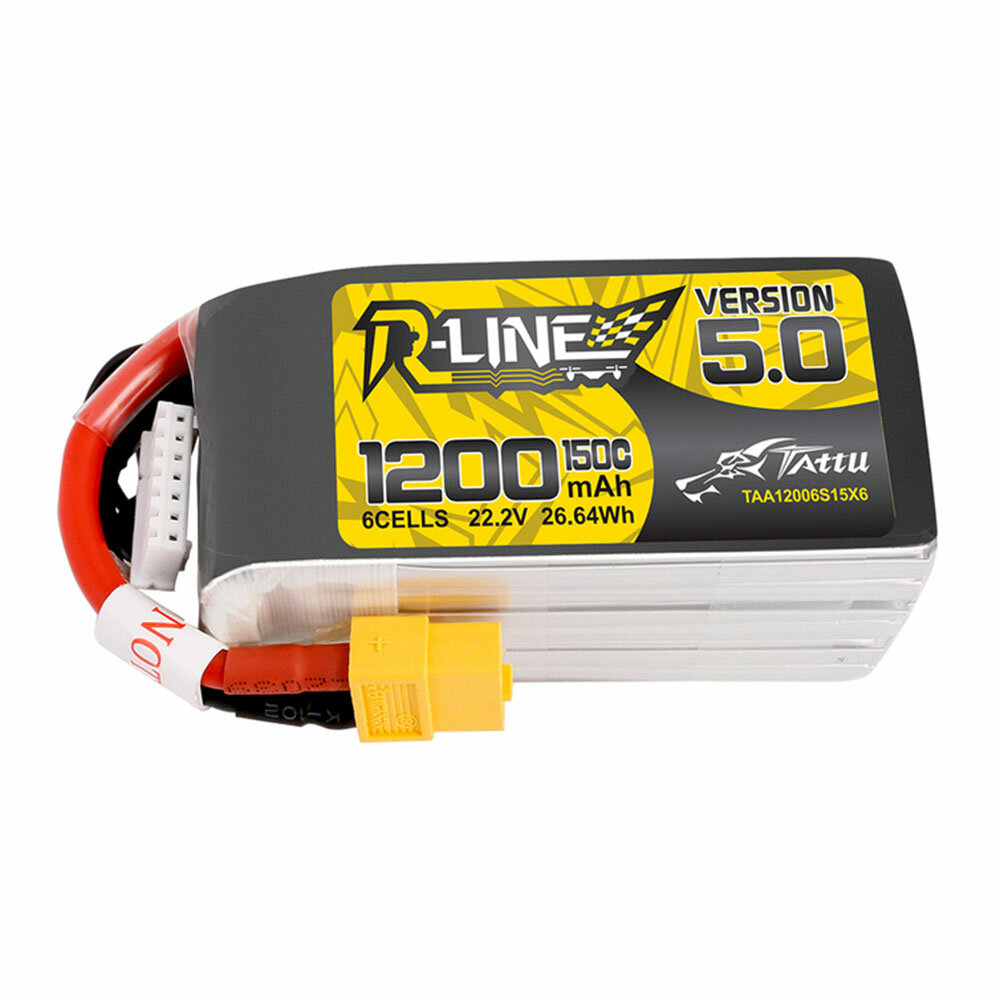 Tattu R-Line Version 5.022.2V 1200mAh 150C 6S1P Lipo Battery Pack With XT60 Plug