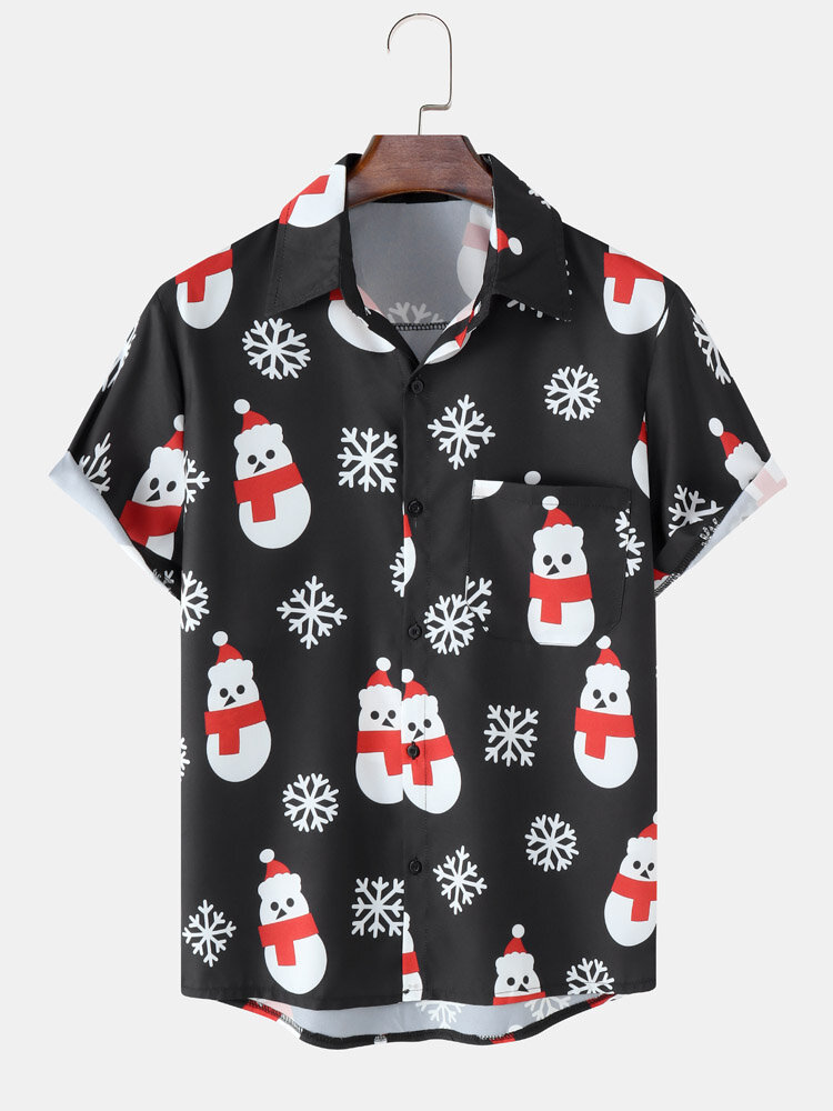 Heren Kerst Sneeuw Man Sneeuw Digitale bedrukte casual korte shirts