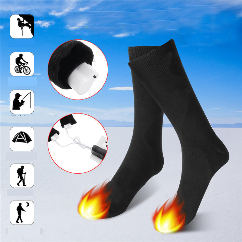 1 par 3.7 V USB recargable Batería climatizada calcetines invierno al aire libre bicicleta deportiva calcetines pies eléctricos calientes calcetines