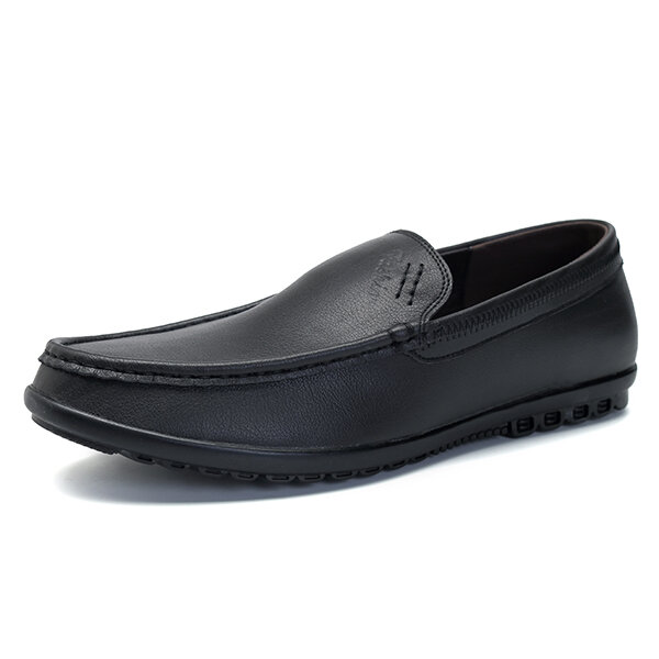 Men casual business comfy sole genuine leather slip on loafers flats ...