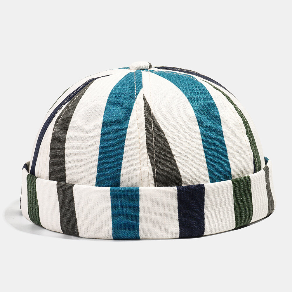 Collrown Stripe Baret Street Trends Melon Cap Vintage Innocent Metal Standard Sailor Brimless Hats