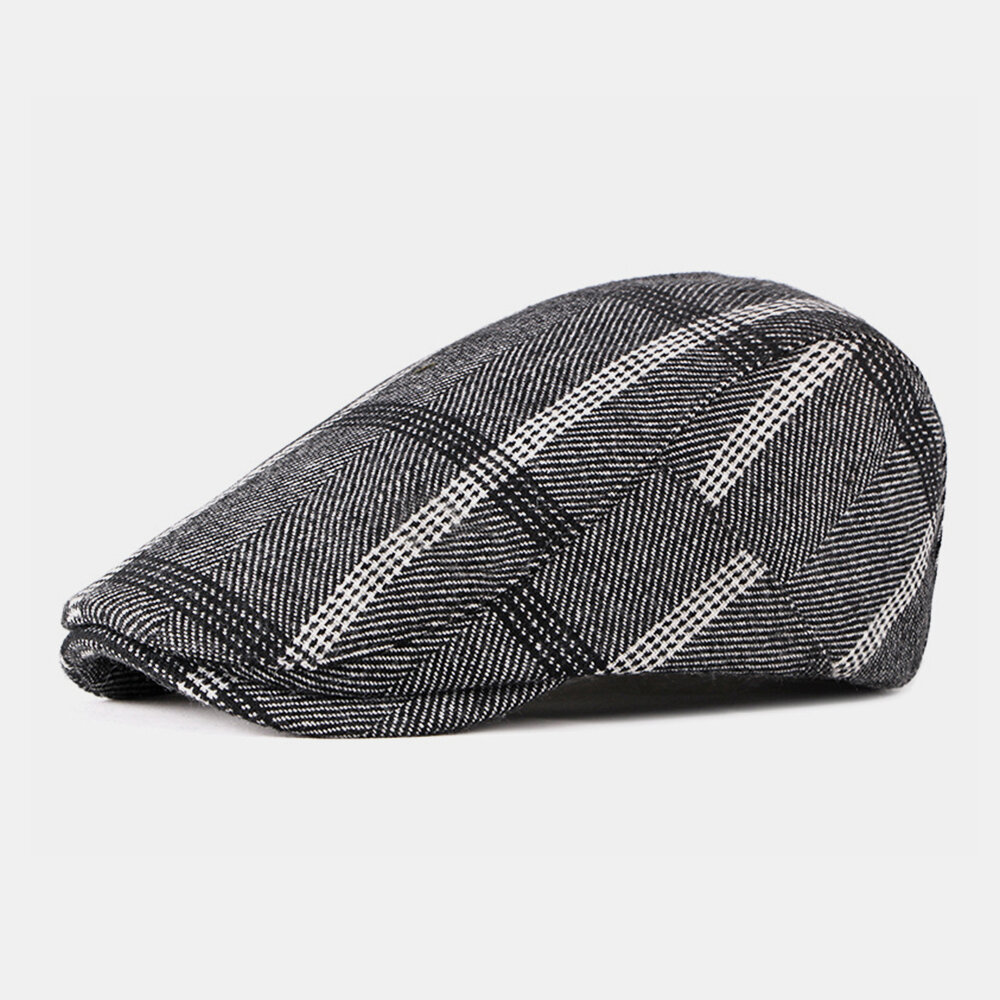 

Men Cotton British Style Stripes Pattern Retro Outdoor Casual All-match Forward Hat Beret Hat