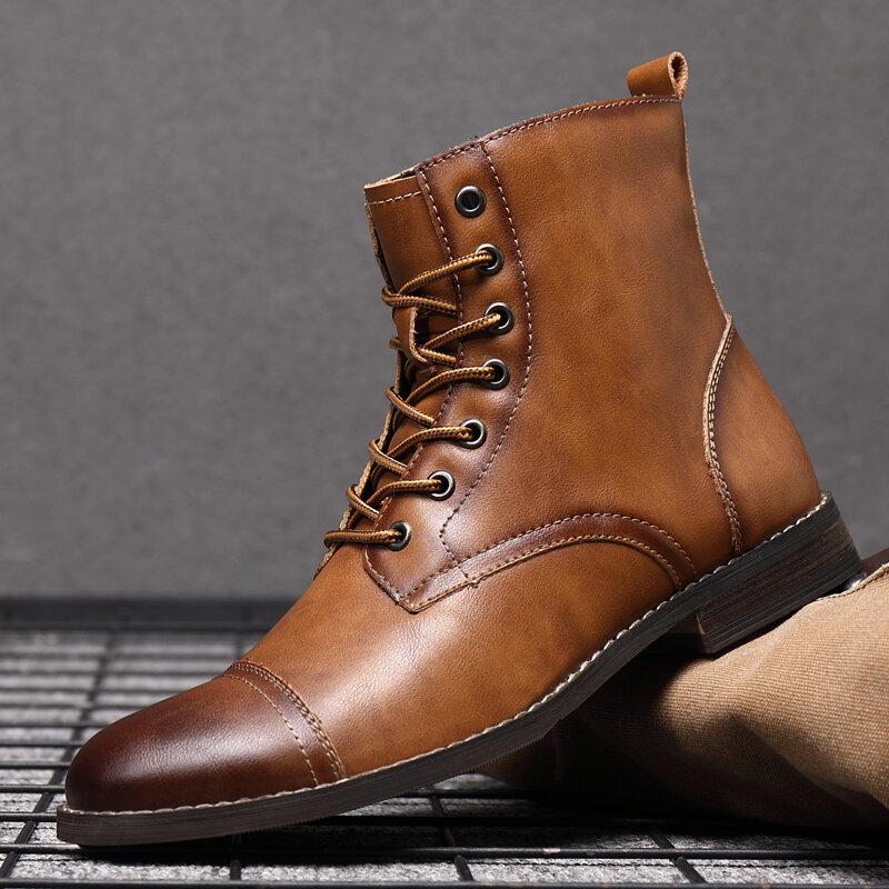 55% OFF on Men Retro Handmade British Style Cap Toe Leather Formal Dress Boots
