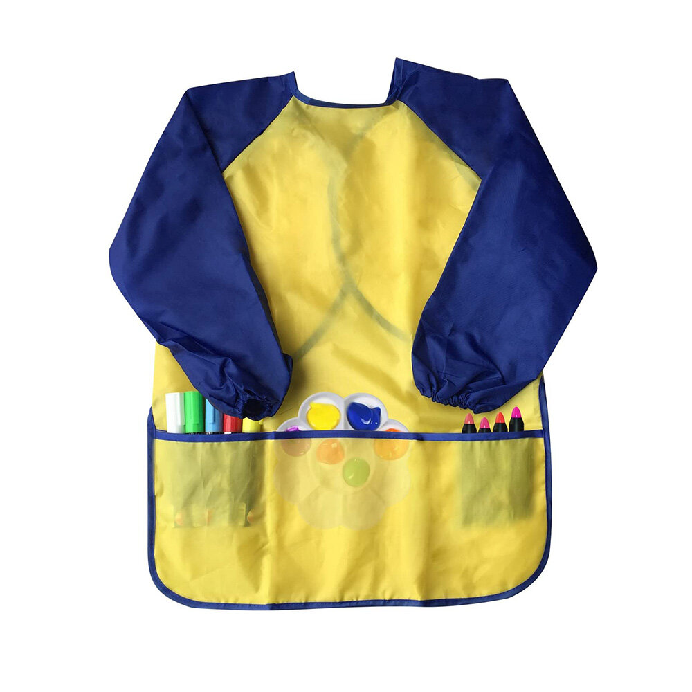 Children Waterproof Artist Painting Aprons Long Sleeve with 3 Pockets Baby Painting Eating Bib Supplies, Banggood  - buy with discount