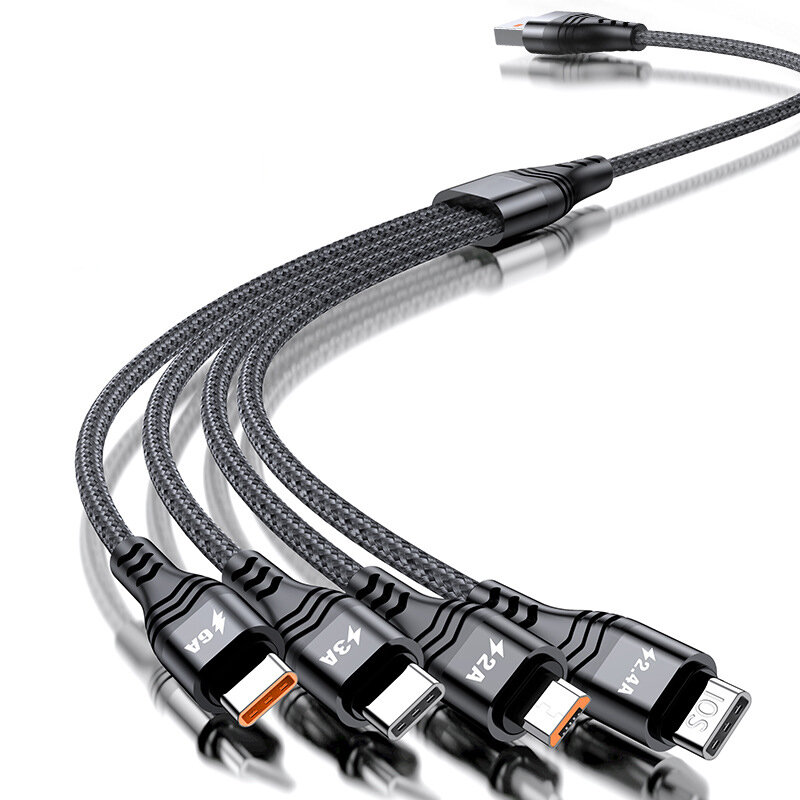 Bakeey 4 In 1 USB naar Dual USB-C/Micro USB/Apple Poort Kabel Snel oplaadsnoer 1,2 m/2 m lang Voor i