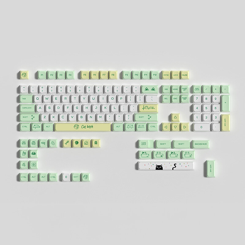 133 Keys Green Meow PBT Keycap Set XDA Profile Sublimation Keycaps voor mechanische toetsenborden
