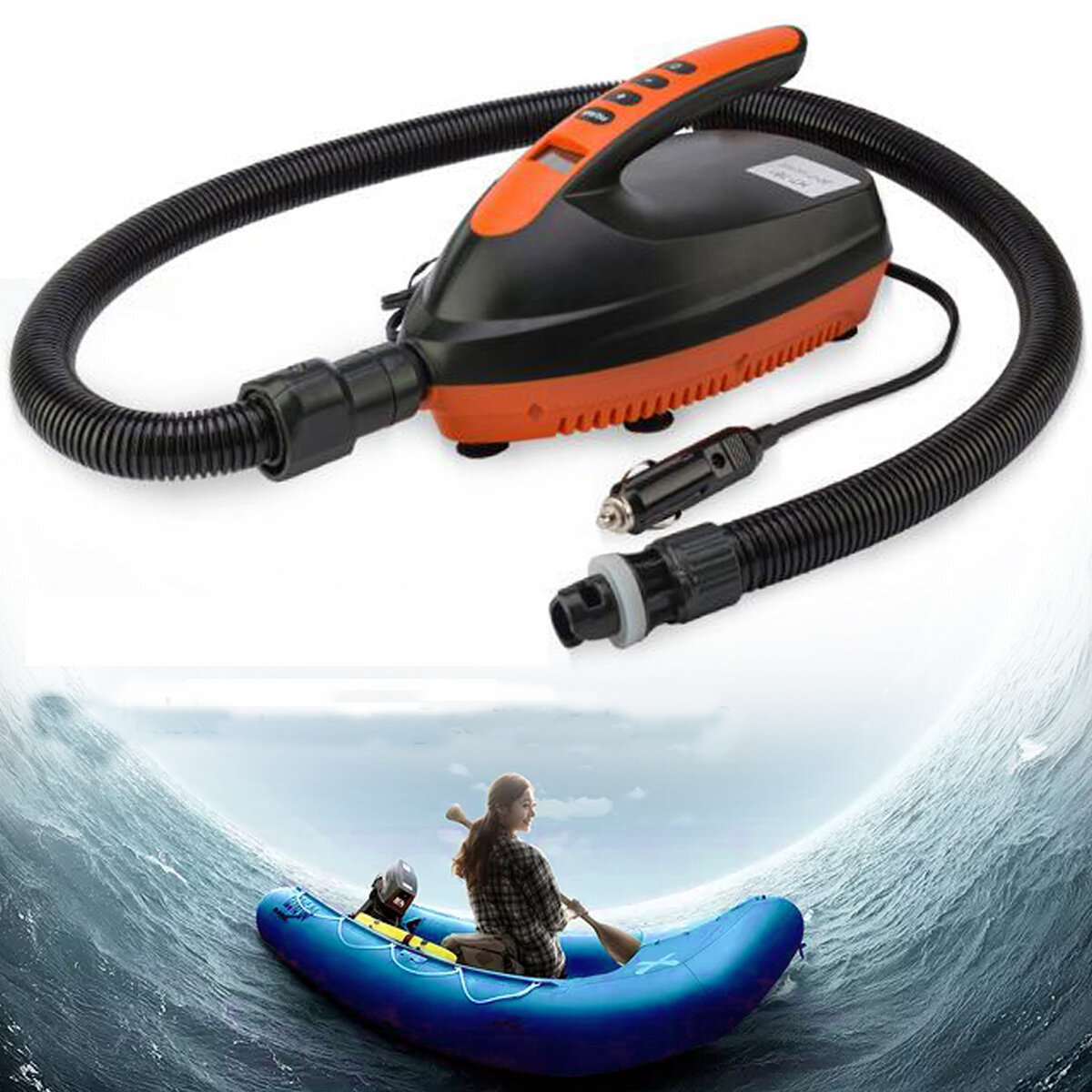 Aqua Marina 12V LED Display 16SPI Outdoor Sports Vehicle Inflatable Pump Paddle Board Dinghy Kayaking Air Pump with 6pcs